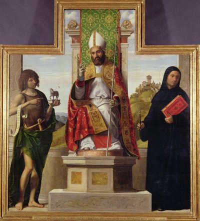 St. Lanfranc of Pavia Enthroned Between St. John the Baptist and St. Liberius by Giovanni Battista Cima da Conegliano